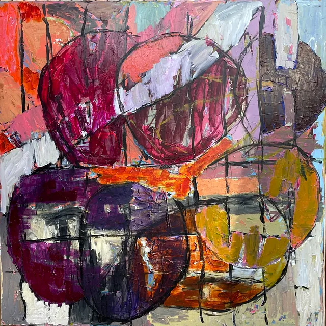 Acryl på lærred: 140 x 140 cm.