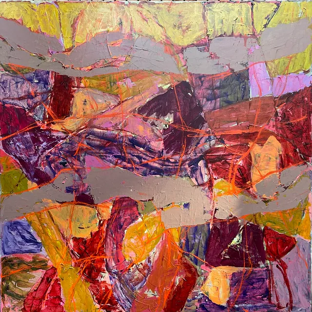 Acryl på lærred: 140 x 140 cm.